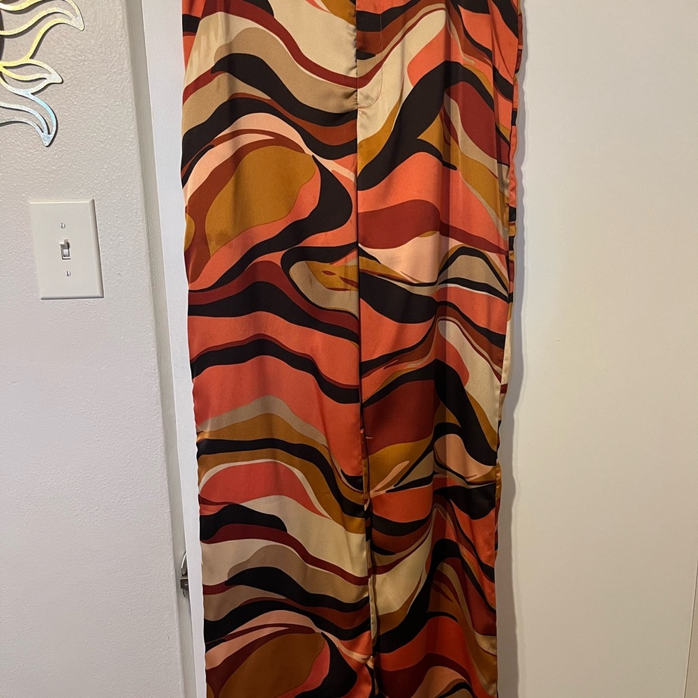 Vestique Abstract Swirl Satin Wide Leg Pants NWT Size L